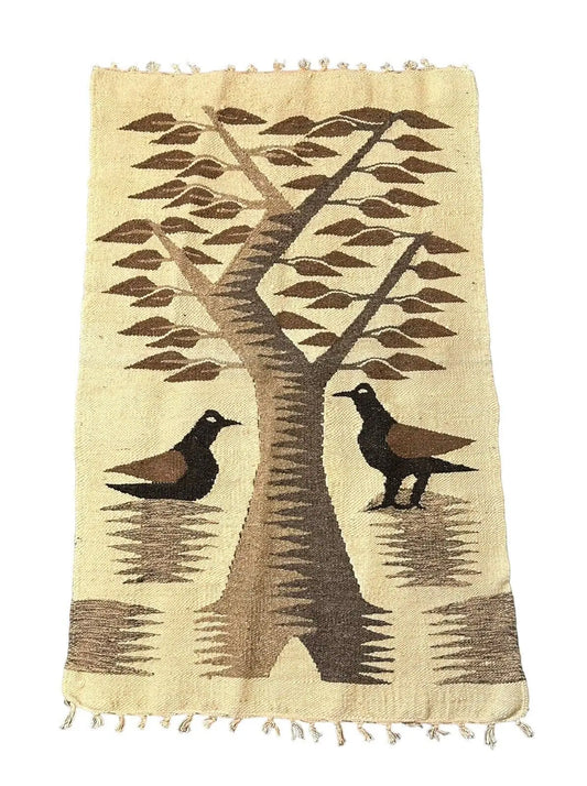 Handmade Vintage 100% Wool Rug Turkish Anatolian Bird Design Beige 2'1 x 3'4 I Got Rugs