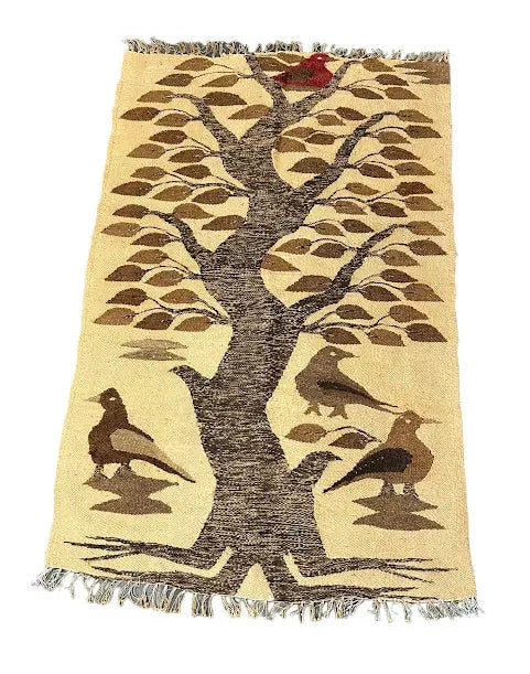Handmade Vintage 100% Wool Rug Turkish Anatolian Bird Design Beige 2'5 x 3'7 I Got Rugs