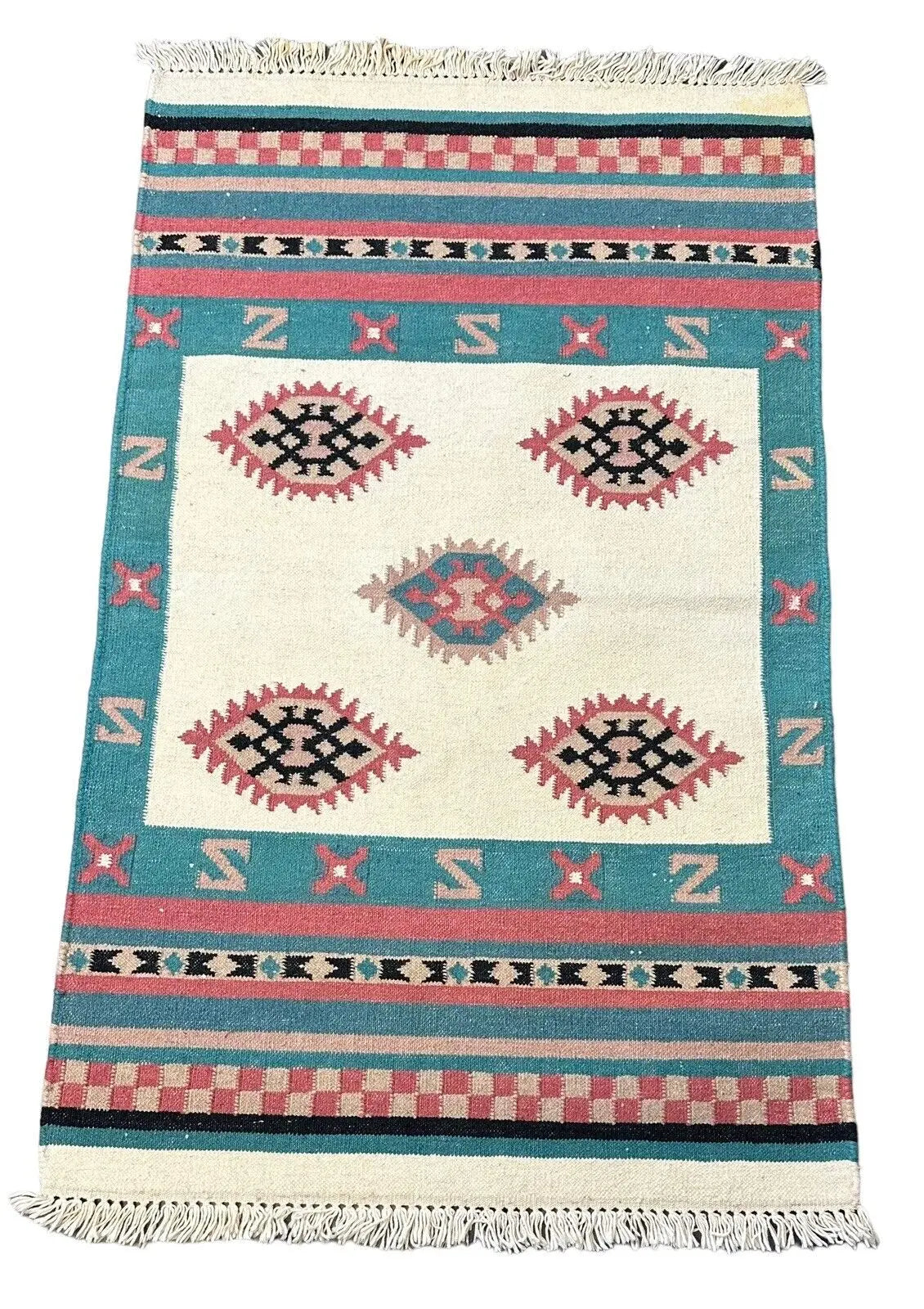 Handmade Vintage 100% Wool Turkish Southwest Design Multicolor 2'6 x 4'2 I Got Rugs
