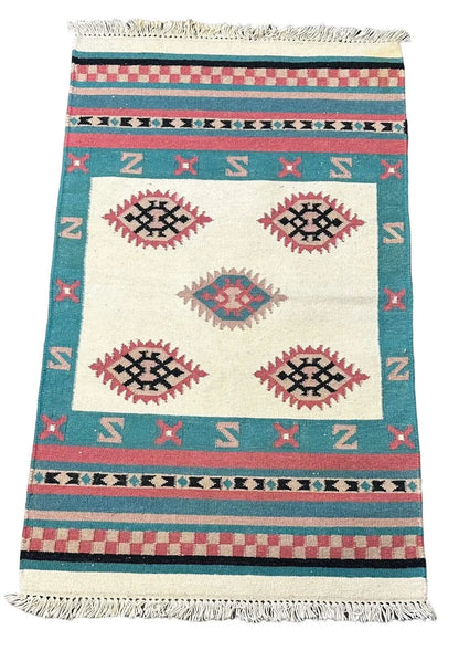 Handmade Vintage 100% Wool Turkish Southwest Design Multicolor 2'6 x 4'2 I Got Rugs