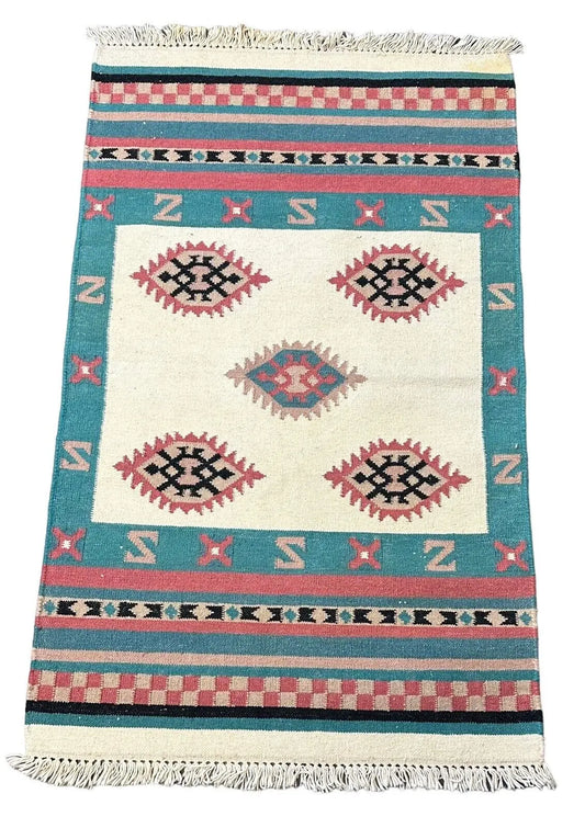 Handmade Vintage 100% Wool Turkish Southwest Design Multicolor 2'6 x 4'2 I Got Rugs