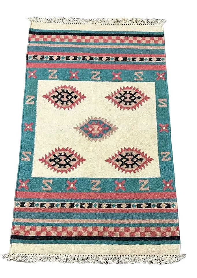 Handmade Vintage 100% Wool Turkish Southwest Design Multicolor 2'6 x 4'2 I Got Rugs