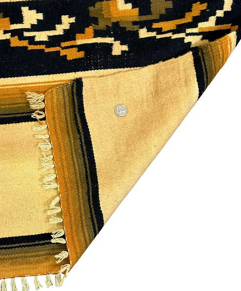 Handmade Vintage Mexican Wool Serape Blue 4'1 x 6'5 I Got Rugs