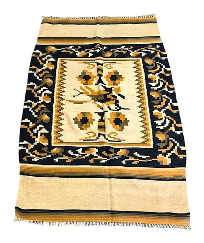 Handmade Vintage Mexican Wool Serape Blue 4'1 x 6'5 I Got Rugs