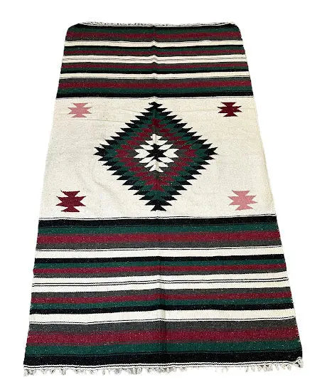 Handmade Vintage Mexican Wool Serape Multicolor Diamond Design 3'11 x 7'3 I Got Rugs