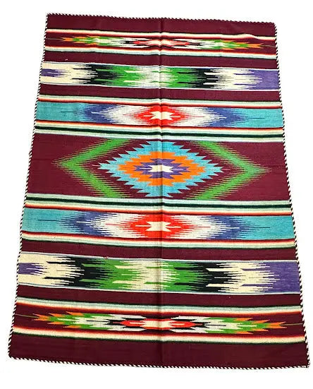 Handmade Vintage Mexican Wool Serape Multicolor Tribal Design 4'8 x 6'5 I Got Rugs