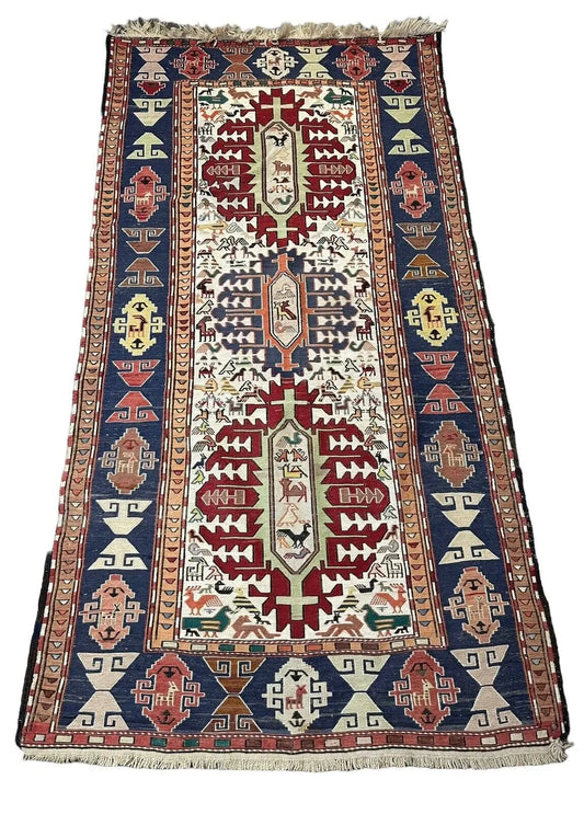 Handmade Vintage Persian Rug Somac Design Animals 3'7 x 6'11 I Got Rugs