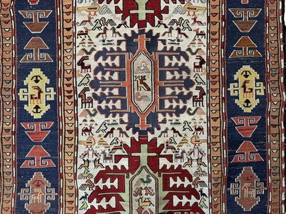Handmade Vintage Persian Rug Somac Design Animals 3'7 x 6'11 I Got Rugs