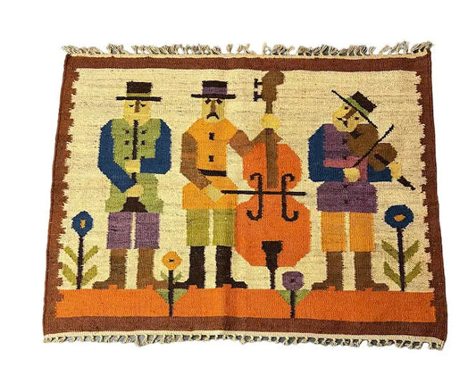 Handmade Vintage Polish Musician Folk Kilim Rug Multicolor 2'7 x 3'4 I Got Rugs
