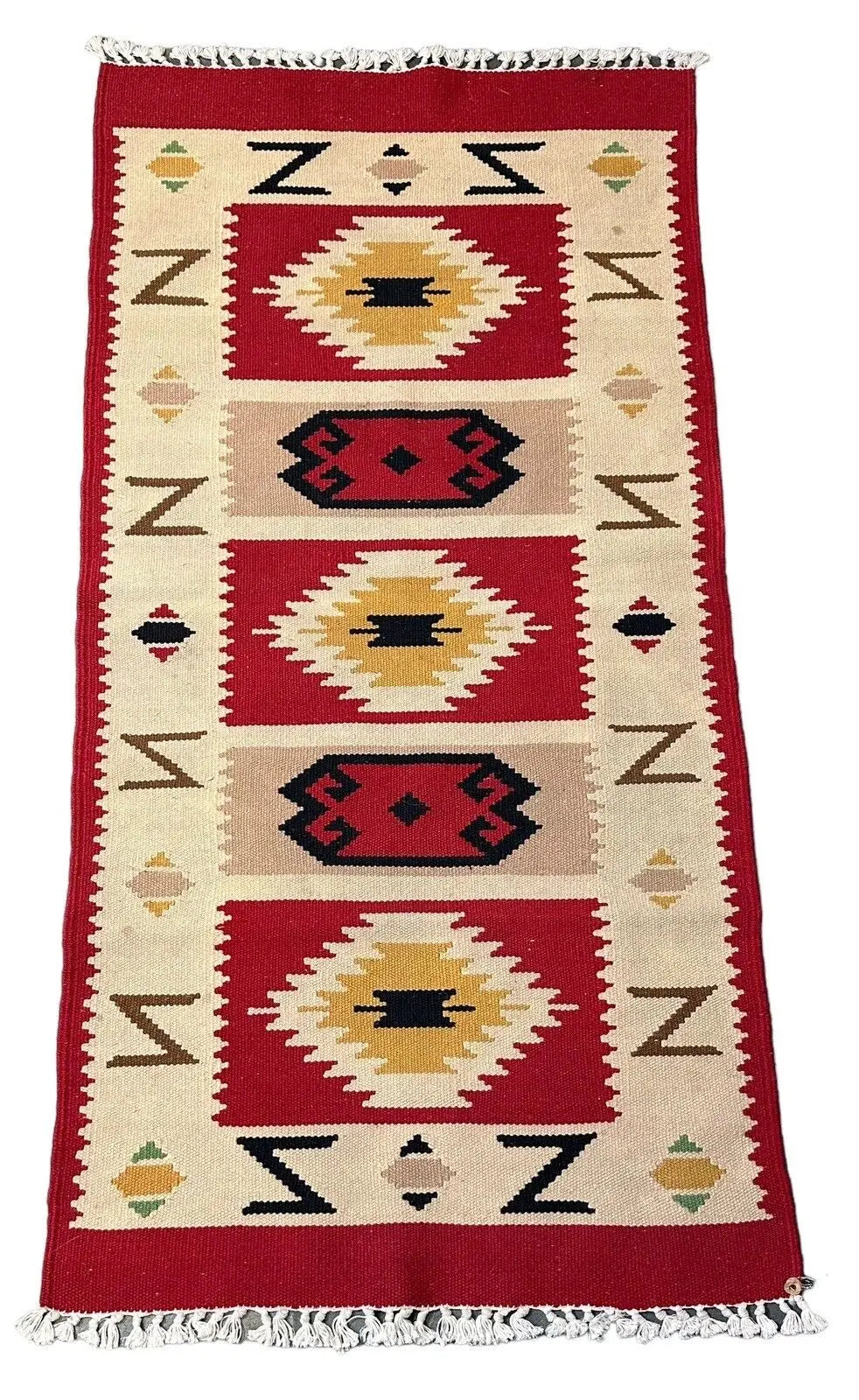 Handmade Vintage Rug 100% Wool Turkish Anatolian Flat Weave Design 2'2 x 4'4 I Got Rugs