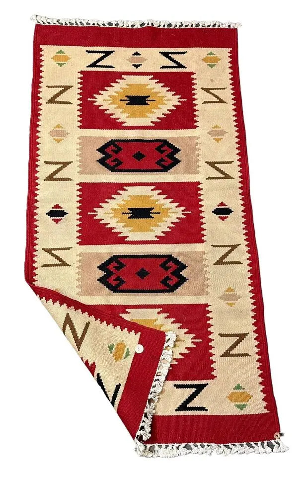 Handmade Vintage Rug 100% Wool Turkish Anatolian Flat Weave Design 2'2 x 4'4 I Got Rugs