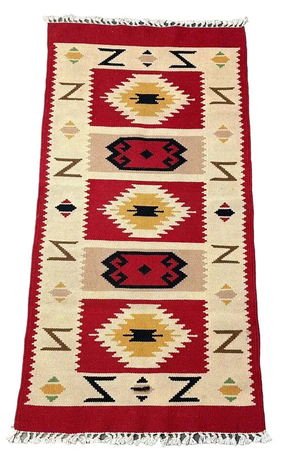 Handmade Vintage Rug 100% Wool Turkish Anatolian Flat Weave Design 2'2 x 4'4 I Got Rugs