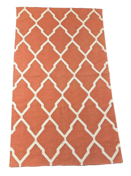 Handmade Vintage Rug 100% Wool Turkish Geometric Design Orange 2'11x 5'1 I Got Rugs