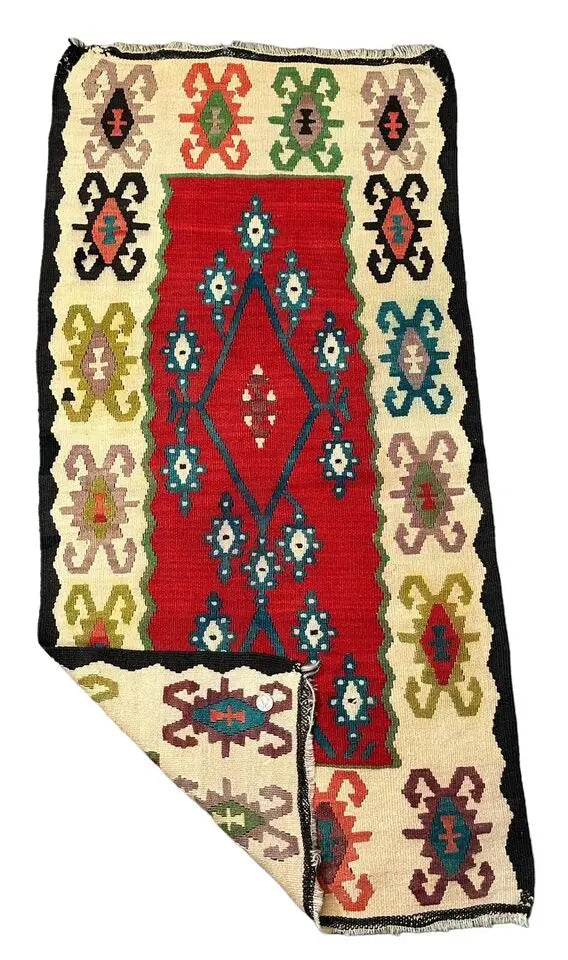 Handmade Vintage Rug 100% Wool Turkish Kilim Geometric Multicolor 2'3 x 4'7 I Got Rugs