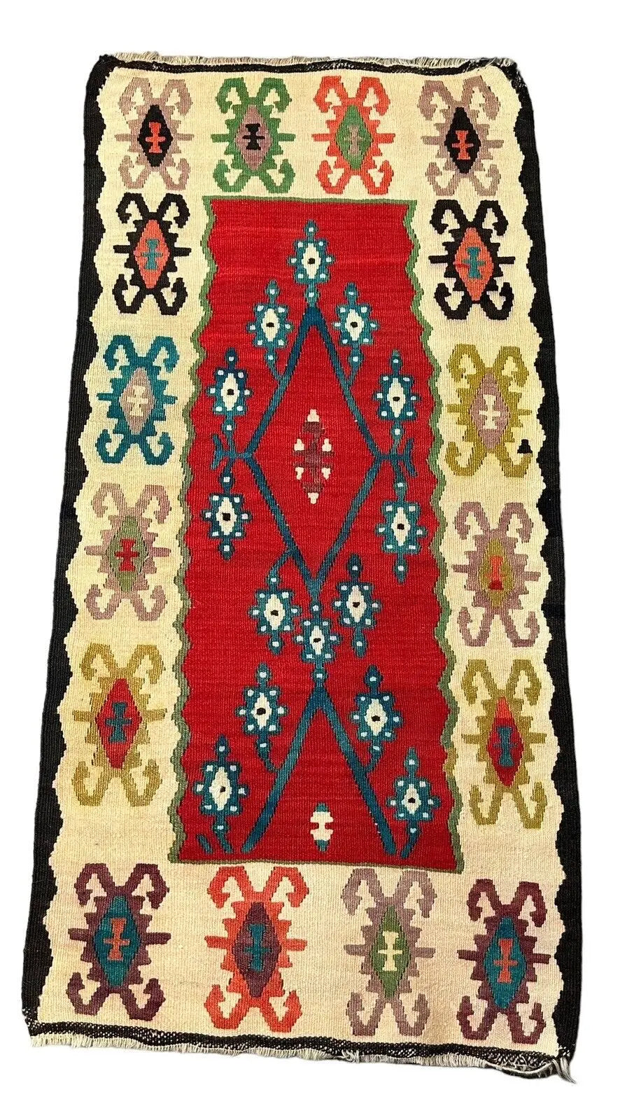 Handmade Vintage Rug 100% Wool Turkish Kilim Geometric Multicolor 2'3 x 4'7 I Got Rugs