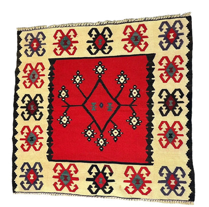 Handmade Vintage Rug 100% Wool Turkish Multicolor Flat Weave Design 3'1 x 3'3 I Got Rugs