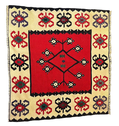 Handmade Vintage Rug 100% Wool Turkish Multicolor Flat Weave Design 3'1 x 3'3 I Got Rugs
