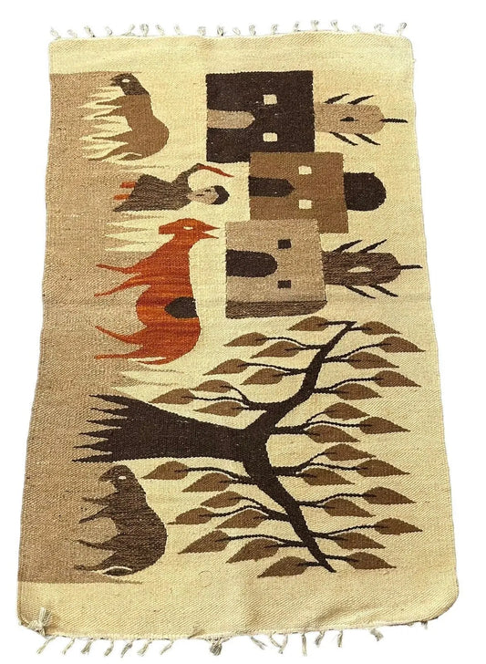 Handmade Vintage Rug 100% Wool Turkish Village Design Beige 2'4 x 3'8 I Got Rugs