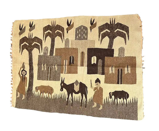 Handmade Vintage Rug 100% Wool Turkish Village Design Beige 2'8 x 3'10 I Got Rugs