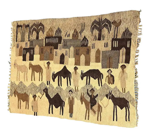 Handmade Vintage Rug 100% Wool Turkish Village Design Beige 3' x 4' I Got Rugs