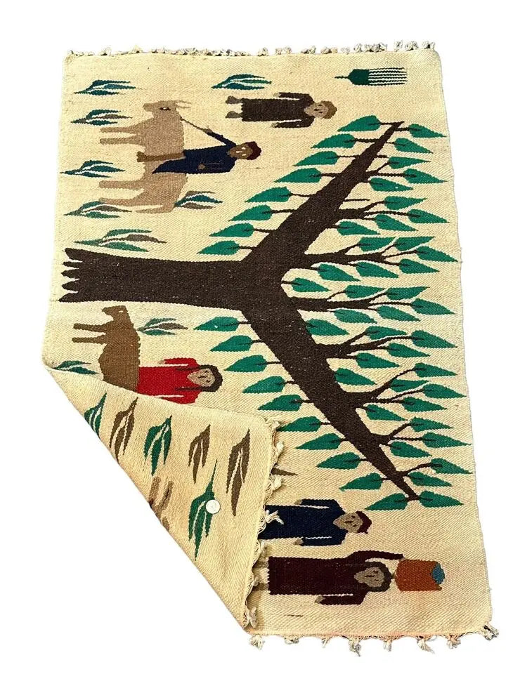 Handmade Vintage Rug 100% Wool Turkish Village Pictorial Multicolor 2'6 x 3'7 I Got Rugs