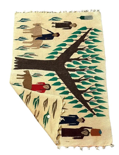Handmade Vintage Rug 100% Wool Turkish Village Pictorial Multicolor 2'6 x 3'7 I Got Rugs