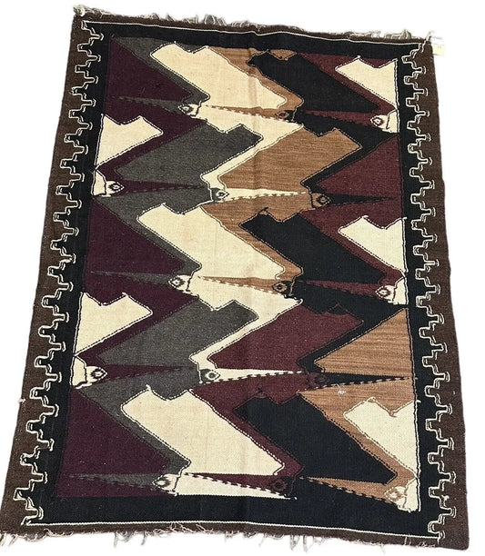 Handmade Vintage Rug Abstract Design Turkish 3'5 x 4'6 I Got Rugs