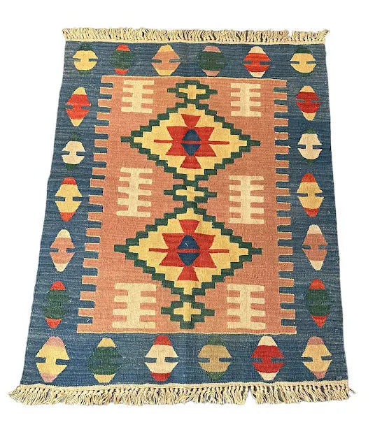 Handmade Vintage Rug Afghan Kilim Multicolor Diamond Design 2'10 x 3'7 I Got Rugs