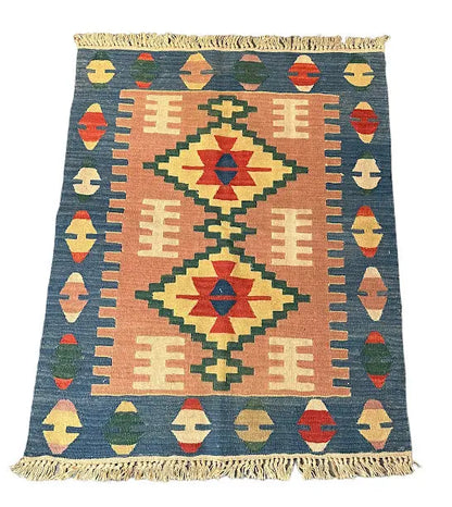 Handmade Vintage Rug Afghan Kilim Multicolor Diamond Design 2'10 x 3'7 I Got Rugs