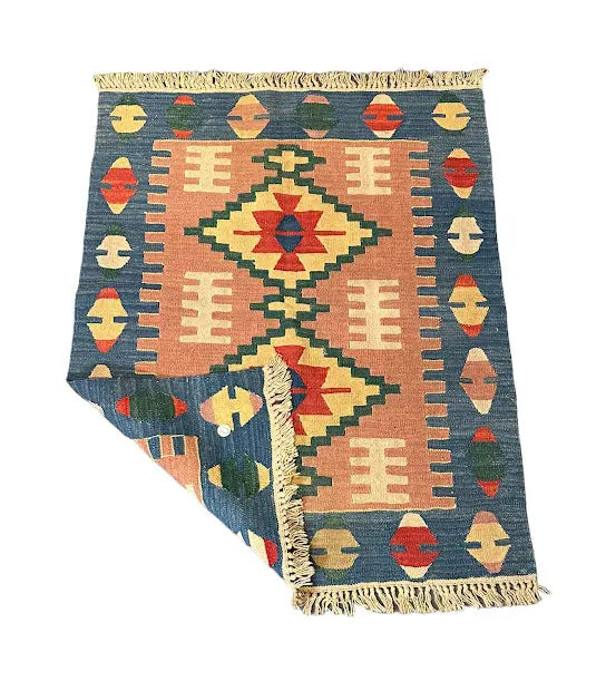 Handmade Vintage Rug Afghan Kilim Multicolor Diamond Design 2'10 x 3'7 I Got Rugs