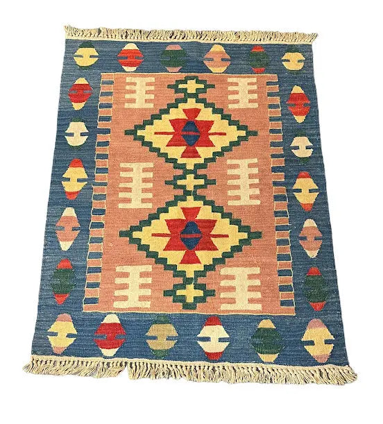 Handmade Vintage Rug Afghan Kilim Multicolor Diamond Design 2'10 x 3'7 I Got Rugs