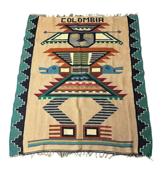 Handmade Vintage Rug Colombia Pictorial Design 3'11 x 4'8 I Got Rugs