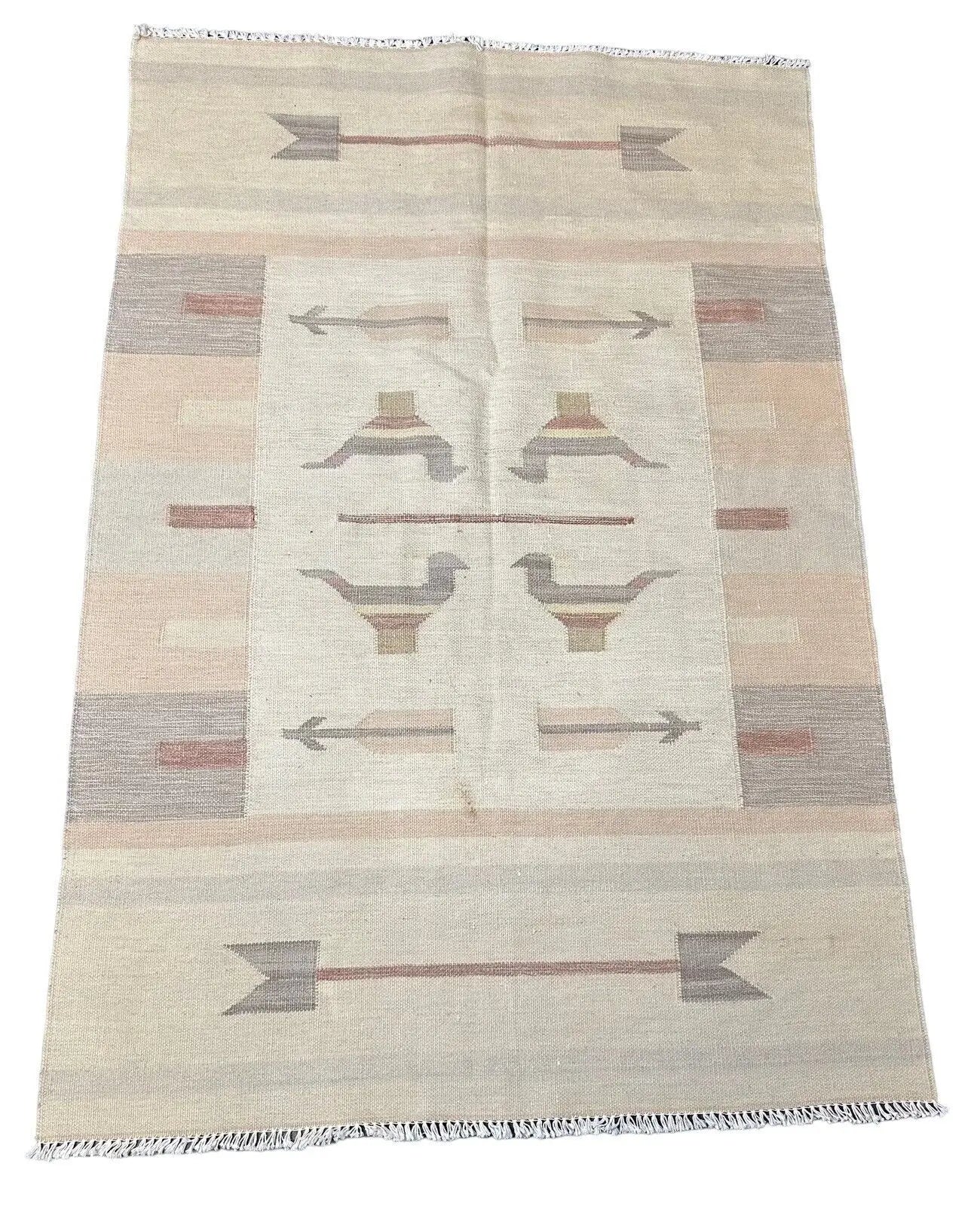 Handmade Vintage Rug Turkish Flat Weave Design 100% Wool 3'5 x 5'1 I Got Rugs