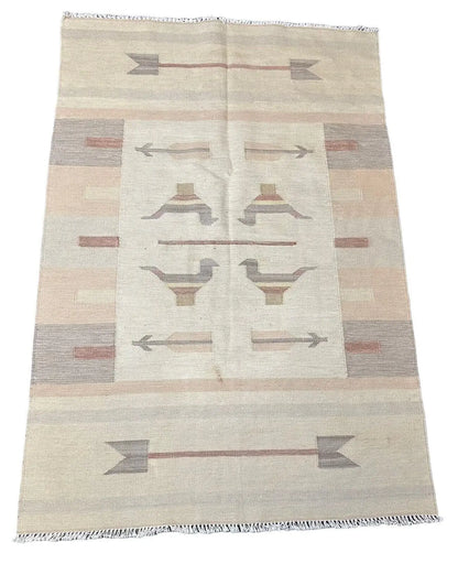 Handmade Vintage Rug Turkish Flat Weave Design 100% Wool 3'5 x 5'1 I Got Rugs