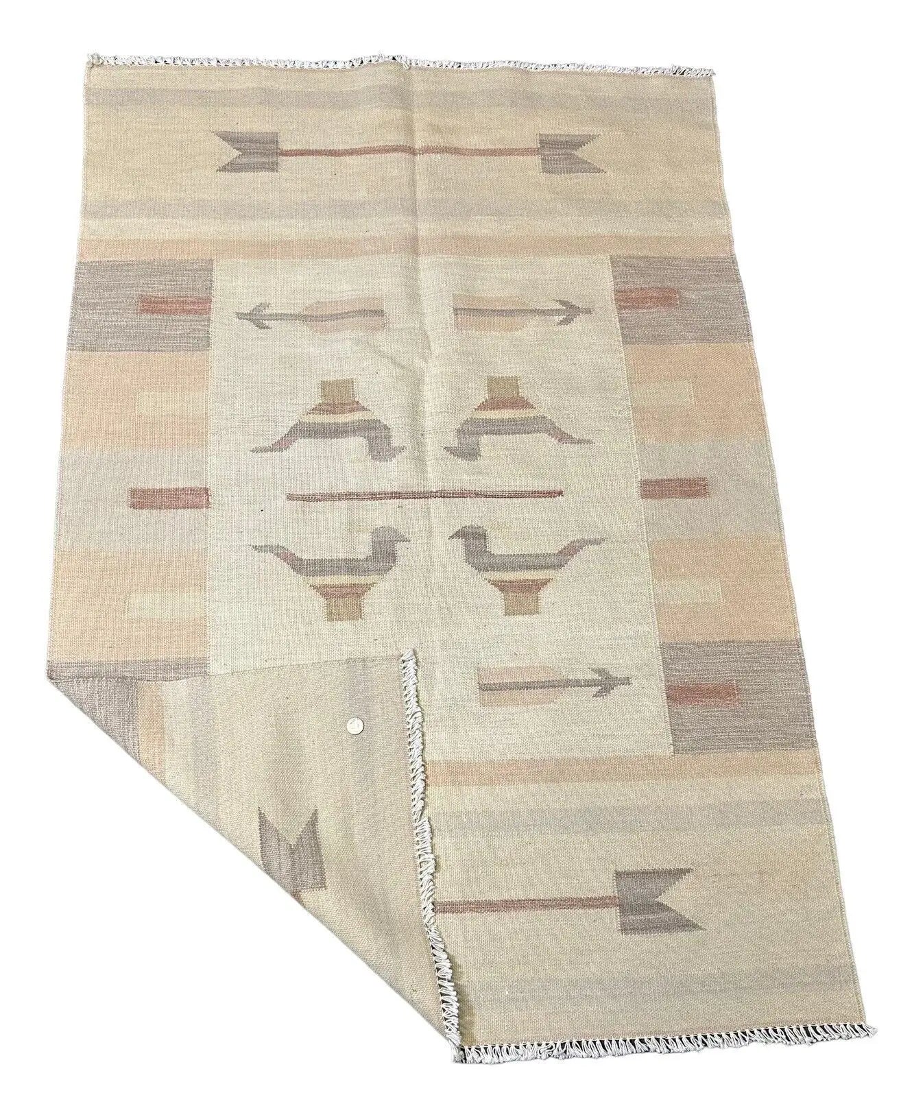 Handmade Vintage Rug Turkish Flat Weave Design 100% Wool 3'5 x 5'1 I Got Rugs