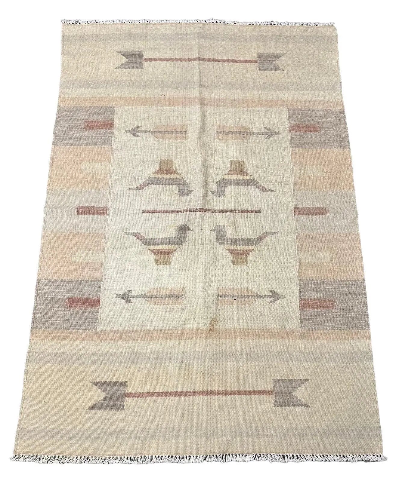 Handmade Vintage Rug Turkish Flat Weave Design 100% Wool 3'5 x 5'1 I Got Rugs