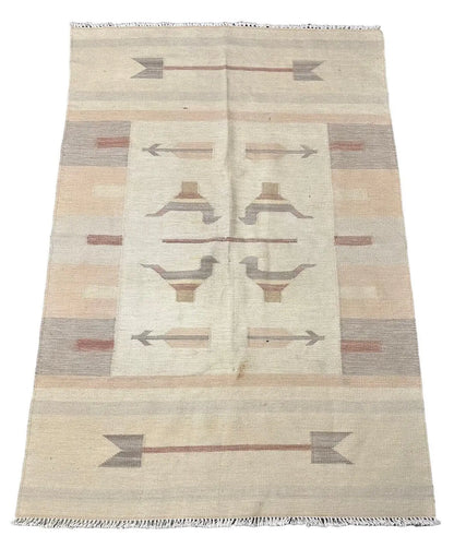 Handmade Vintage Rug Turkish Flat Weave Design 100% Wool 3'5 x 5'1 I Got Rugs