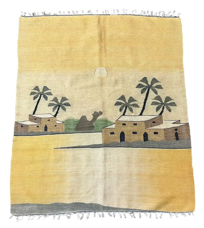 Handmade Vintage Rug Turkish Flat Weave Village Pictorial 100% Wool 2'10 x 3'4 I Got Rugs