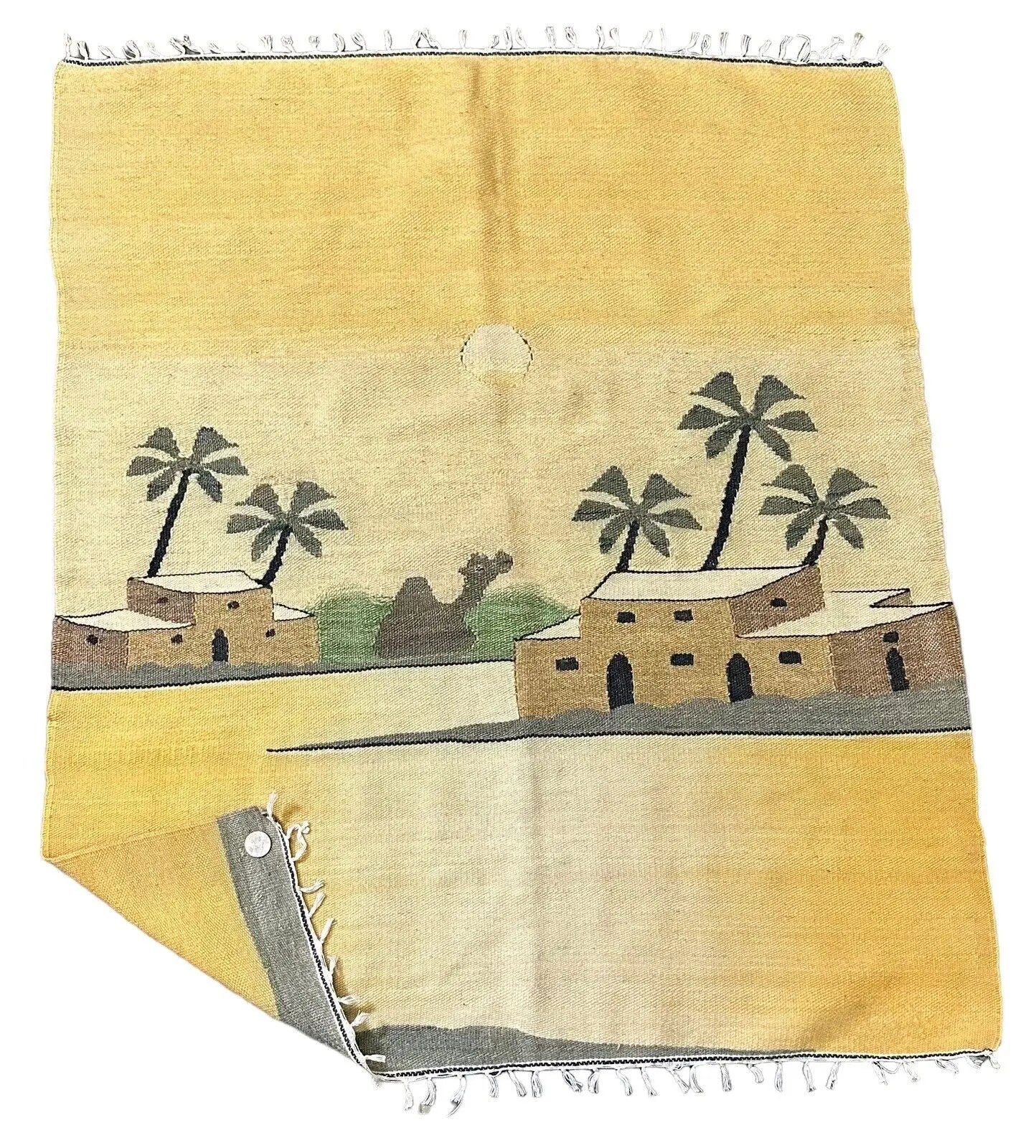 Handmade Vintage Rug Turkish Flat Weave Village Pictorial 100% Wool 2'10 x 3'4 I Got Rugs