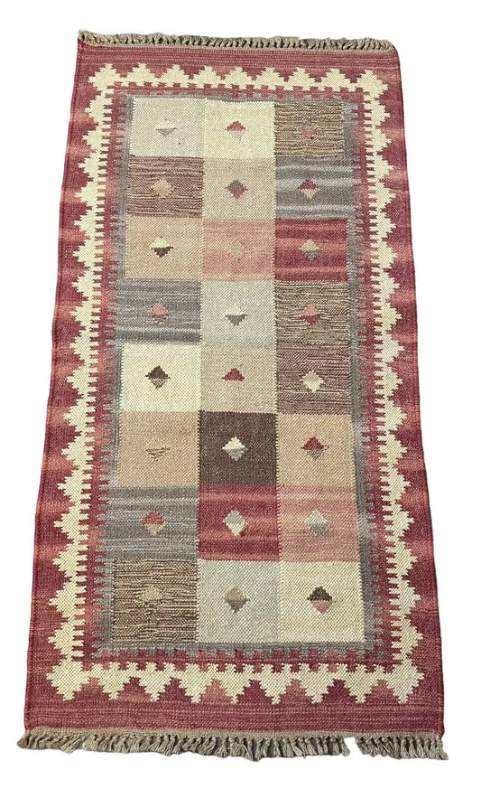 Handmade Vintage Rug Turkish Kilim Multicolor Square Pattern 2'4 x 4'7 I Got Rugs