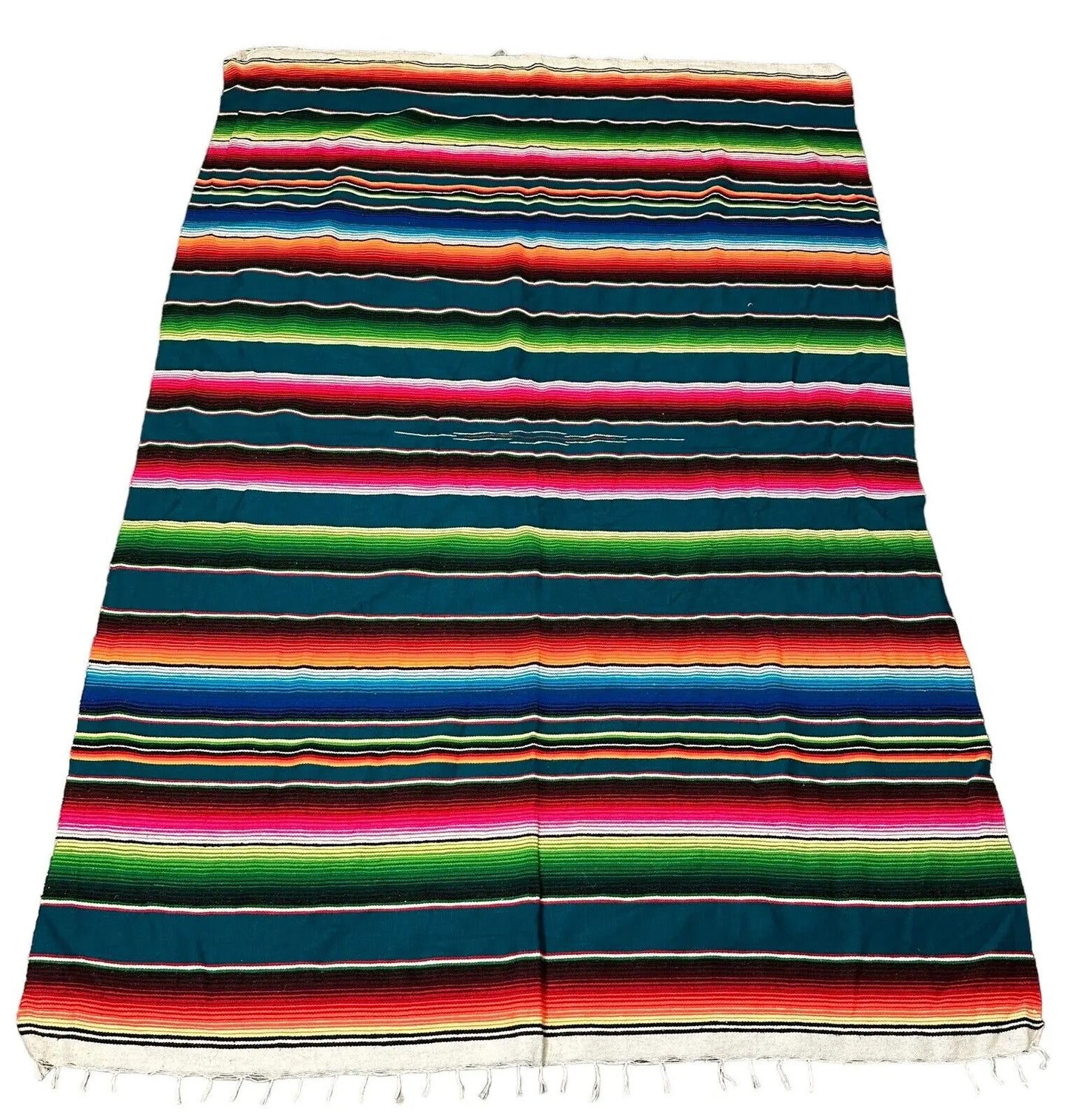 Handmade Vintage Rug Turkish Multicolor Striped Design 100% Wool 4'7 x 6'11 I Got Rugs