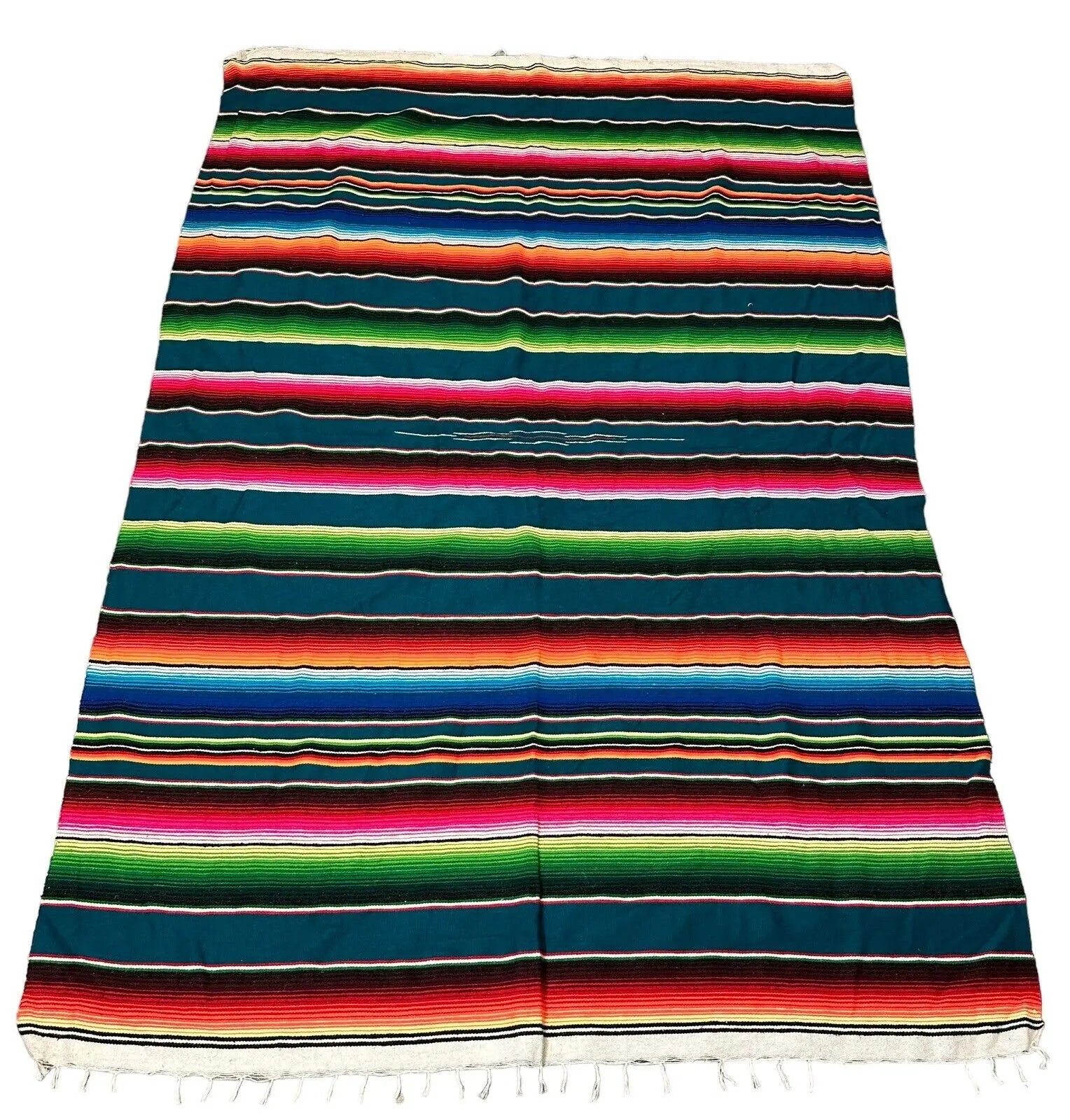 Handmade Vintage Rug Turkish Multicolor Striped Design 100% Wool 4'7 x 6'11 I Got Rugs
