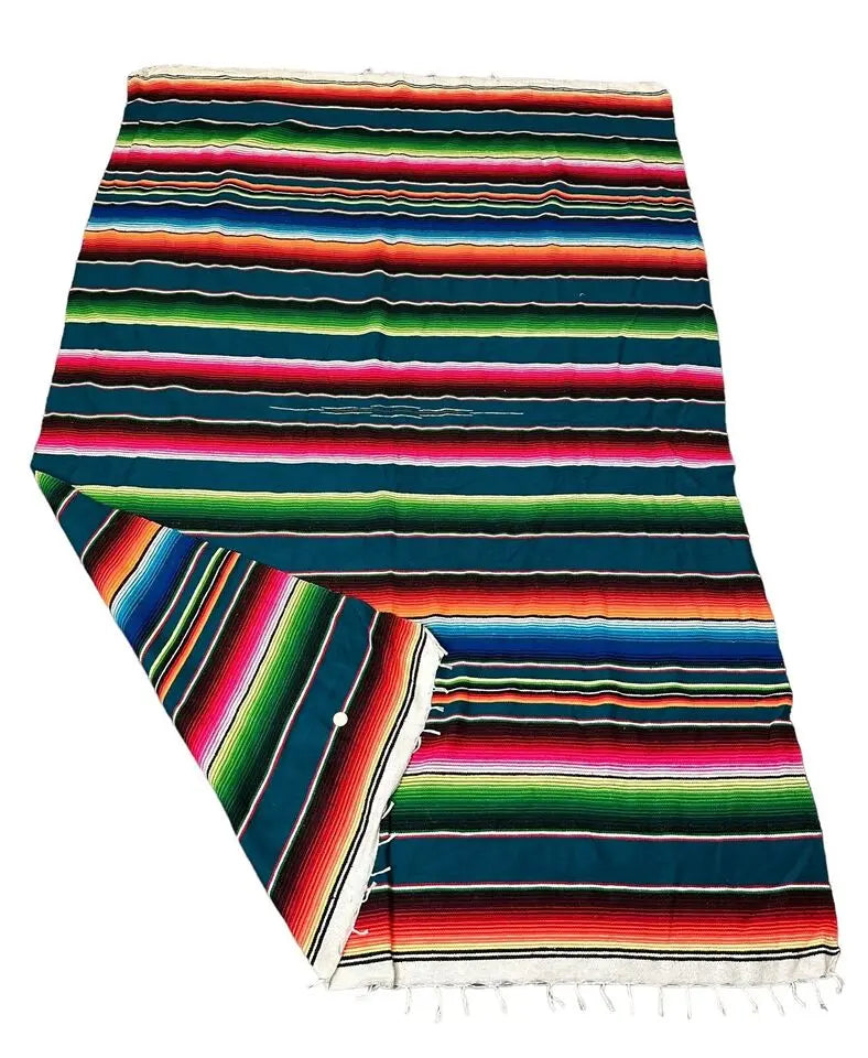 Handmade Vintage Rug Turkish Multicolor Striped Design 100% Wool 4'7 x 6'11 I Got Rugs