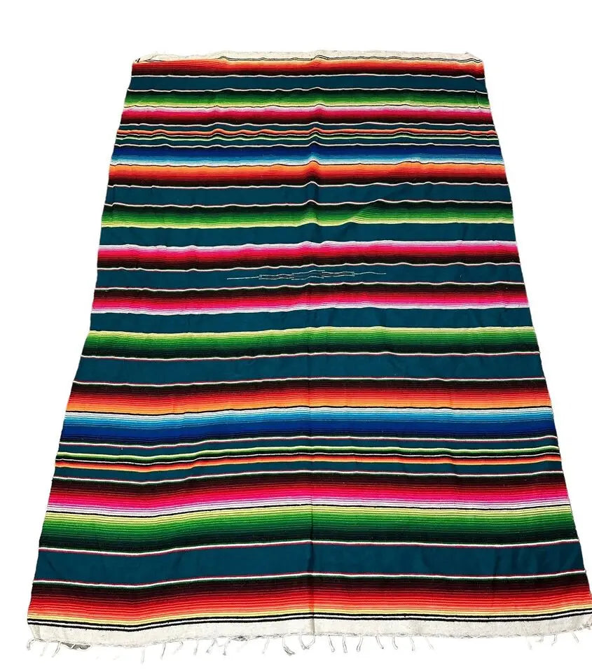 Handmade Vintage Rug Turkish Multicolor Striped Design 100% Wool 4'7 x 6'11 I Got Rugs