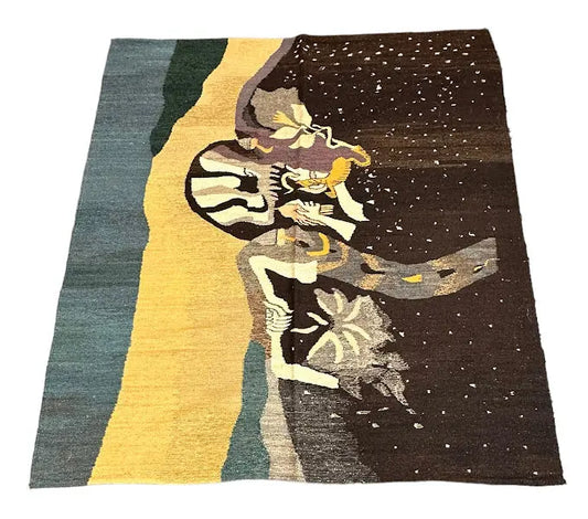 Handmade Vintage Rug Wool Caucasian Kilim Multicolor Pictorial Design 5'5 x 6'3 I Got Rugs