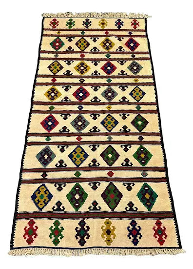 Handmade Vintage Rug Wool Moroccan Kilim Multicolor Diamond Design 3'4 x 6'8 I Got Rugs
