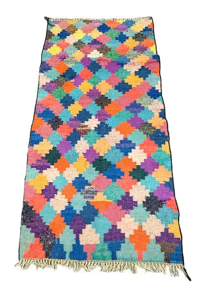 Handmade Vintage Rug Wool Turkish Kilim Bright Color Geometric Pattern 3'5 x 6'9 I Got Rugs