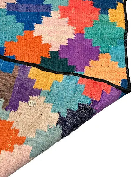 Handmade Vintage Rug Wool Turkish Kilim Bright Color Geometric Pattern 3'5 x 6'9 I Got Rugs