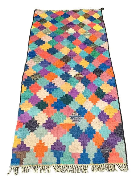 Handmade Vintage Rug Wool Turkish Kilim Bright Color Geometric Pattern 3'5 x 6'9 I Got Rugs