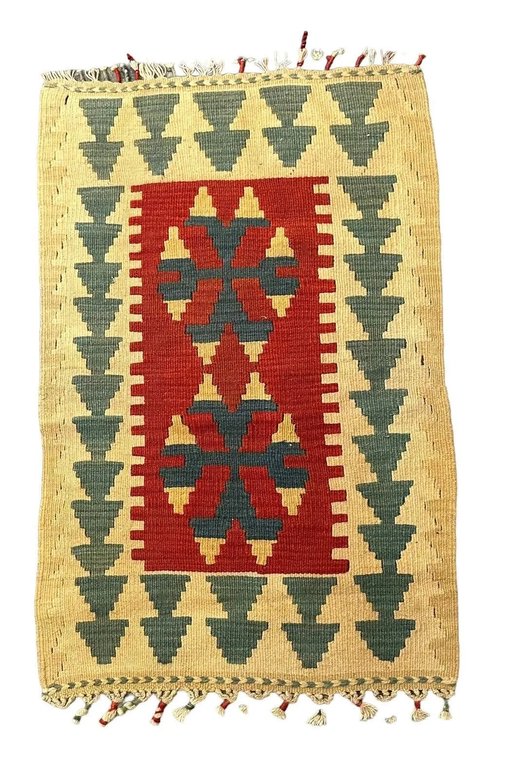 Handmade Vintage Rug Wool Turkish Kilim Flat Weave Design Multicolor 1'10 x 2'11 I Got Rugs